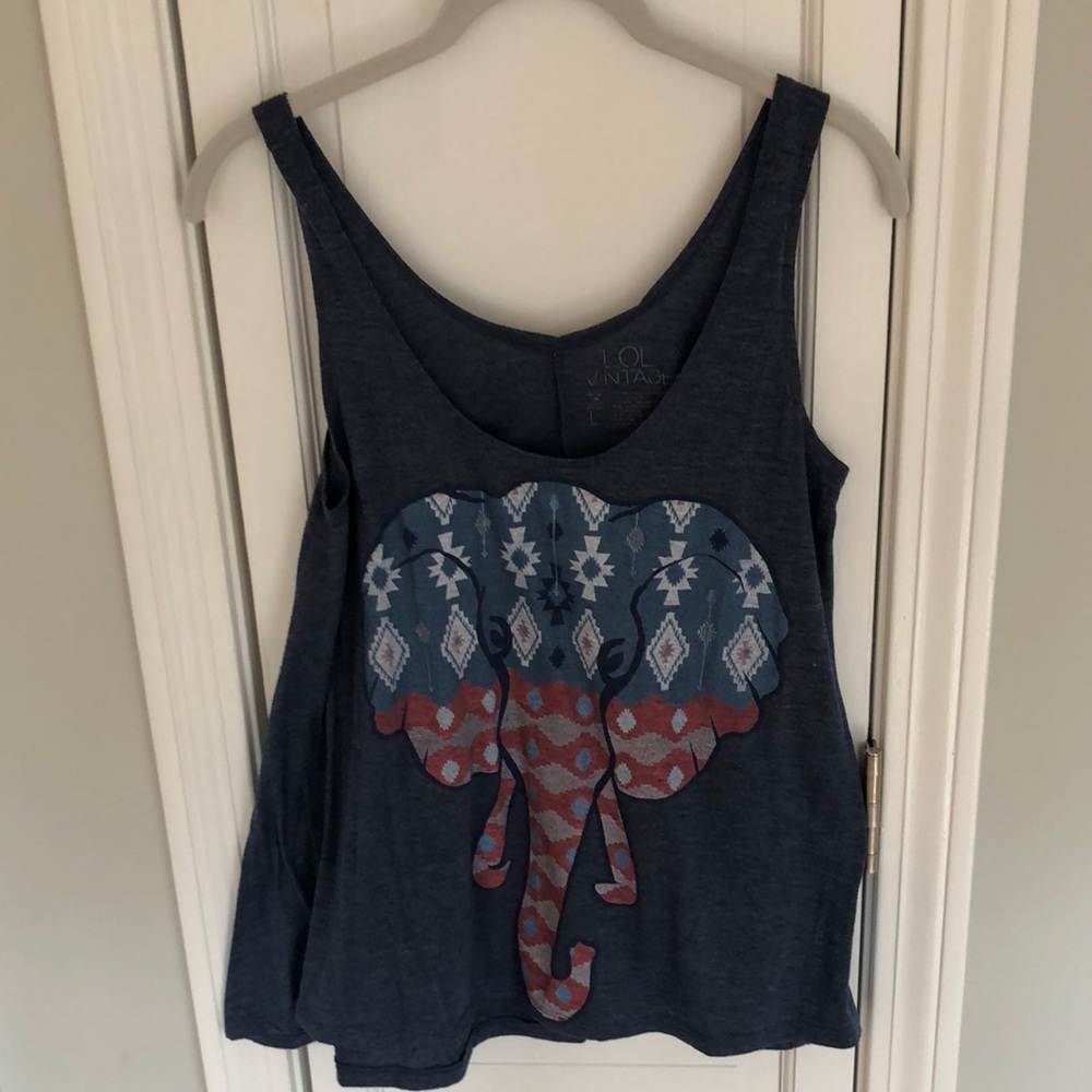 L.O.L. Vintage elephant print red, white, blue and navy tank top (L)